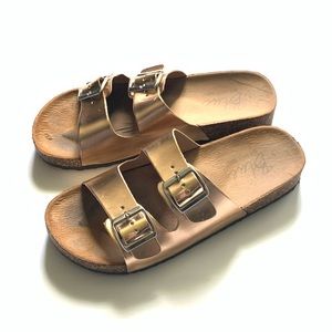 Blue Suede Shoes Double Strap Buckle Sandals